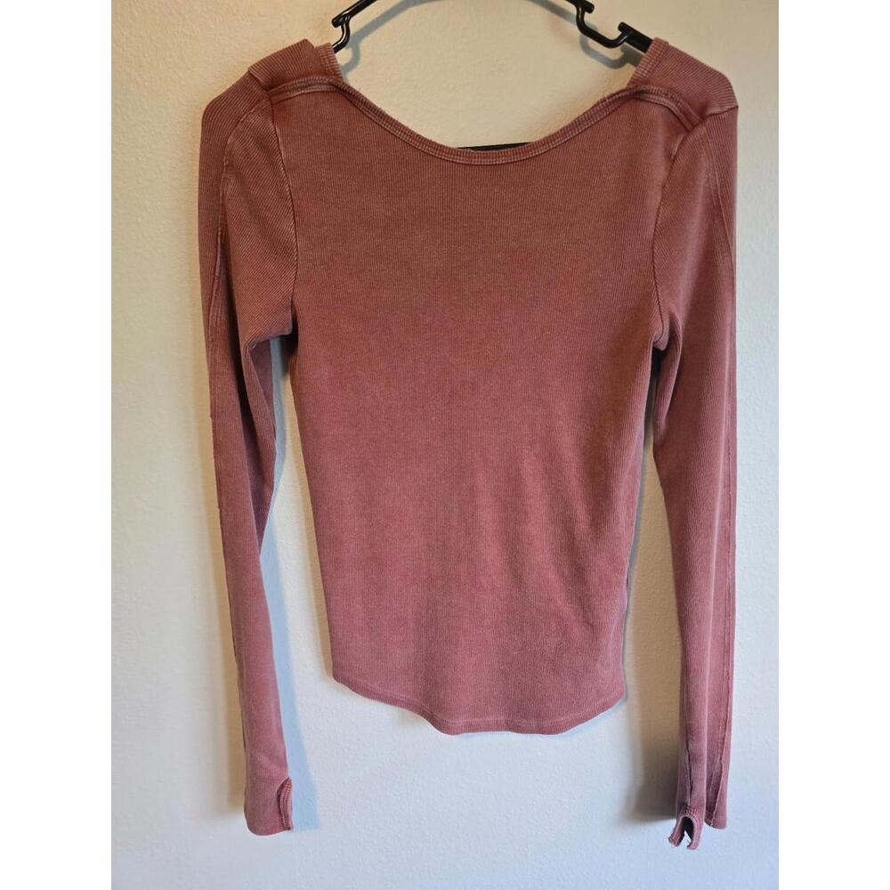 We the Free Pink Crew Neck Low-Back Long Sleeve Tee (M)